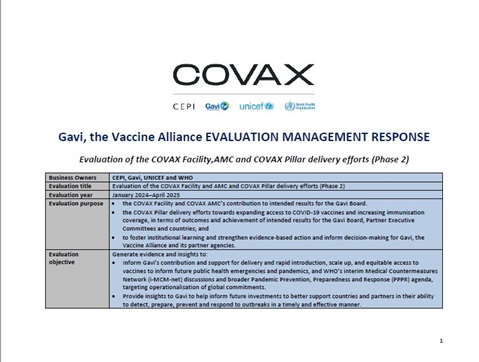 Evaluation of the COVAX Facility, COVAX Advance Market Commitment (AMC) and COVAX pillar delivery efforts: Management response