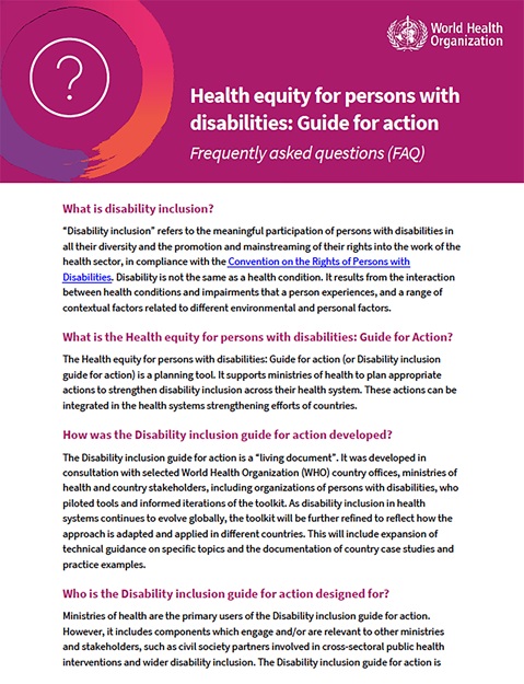 FAQ – Health equity for persons with disabilities: a guide for action