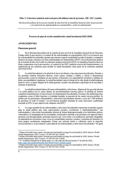 Proyecto de plan de acción mundial sobre salud bucodental (2023–2030)