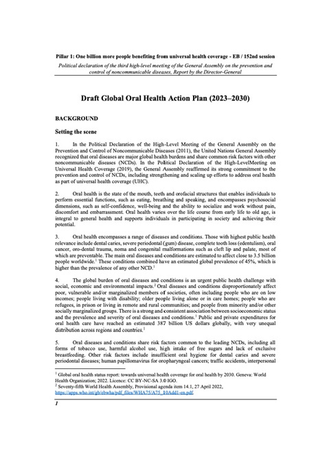 Draft Global Oral Health Action Plan (2023–2030)
