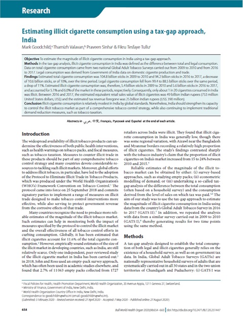 Estimating illicit cigarette consumption using a tax-gap approach, 
India