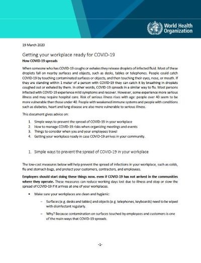 Getting your workplace ready for COVID-19: How COVID-19 spreads
