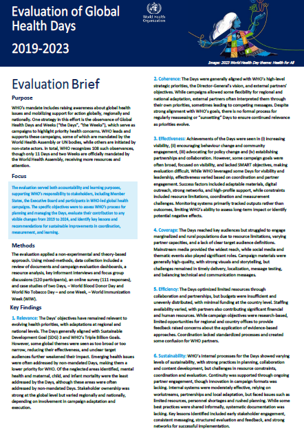 Evaluation of Global Health Days 2019-2023: Evaluation brief