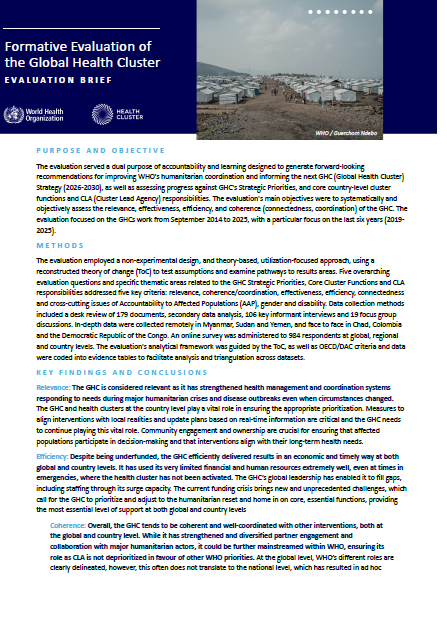 Formative Evaluation of the Global Health Cluster: Evaluation brief