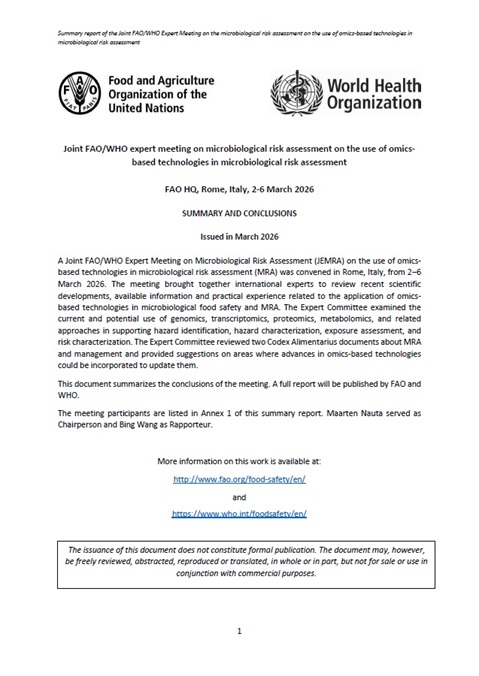 Joint FAO/WHO expert meeting on microbiological risk assessment on the use of omics-based technologies in microbiological risk assessment