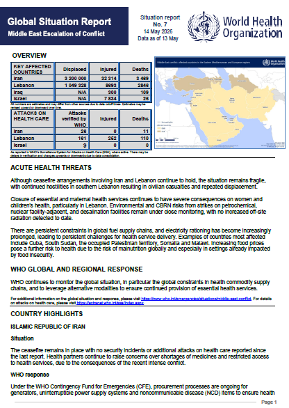 Middle East Escalation of Conflict, Global external situation report #7 - 14 May 2026