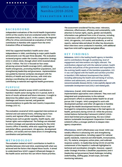 WHO contribution in Namibia: Evaluation brief