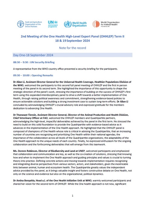2nd Meeting of the One Health High-Level Expert Panel (OHHLEP) Term II