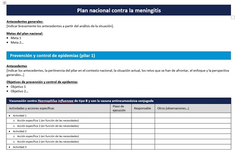 Plantilla para el plan nacional contra la meningitis
