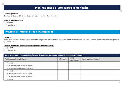 Modèle pour un plan national de lutte contre la méningite