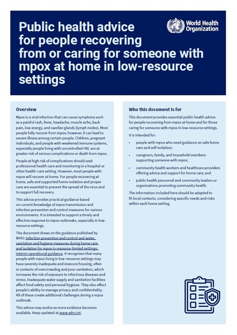 Public health advice for people recovering from or caring for someone with mpox at home in low-resource settings