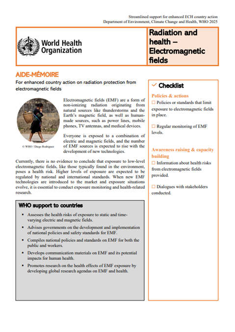AIDE-MÉMOIRE: For enhanced country action on radiation protection from 
electromagnetic fields