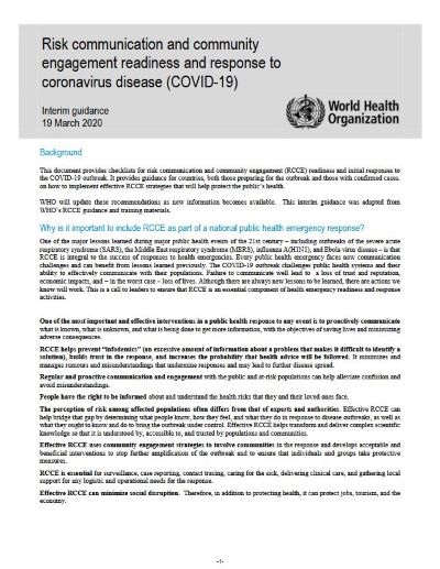 Risk communication and community engagement readiness and response to coronavirus disease (COVID-19): interim guidance, 19 March 2020