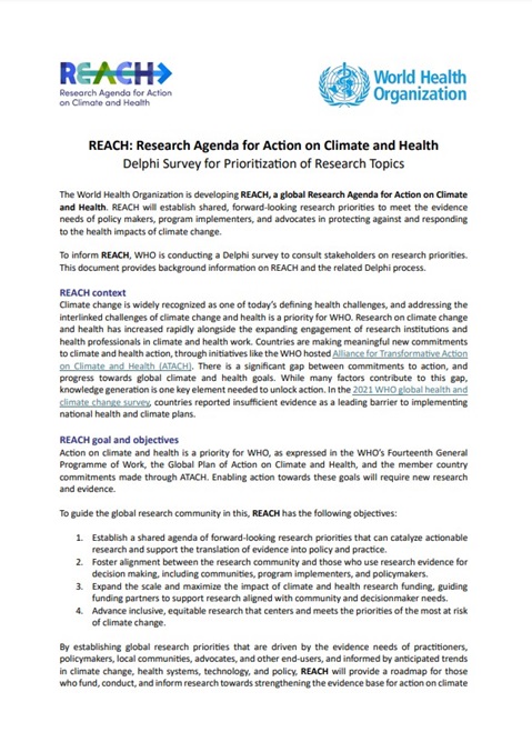 REACH: Research Agenda for Action on Climate and Health - Delphi Survey for prioritization of research topics
