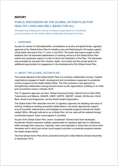 Report: Public discussion on the Global Action Plan for Healthy Lives and Well-being for All