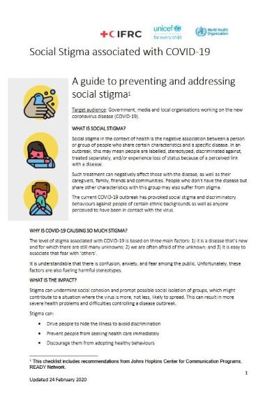 Social stigma associated with COVID-19