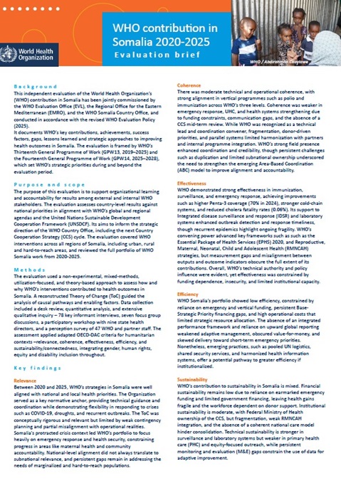 WHO contribution in Somalia 2020-2025: Evaluation brief