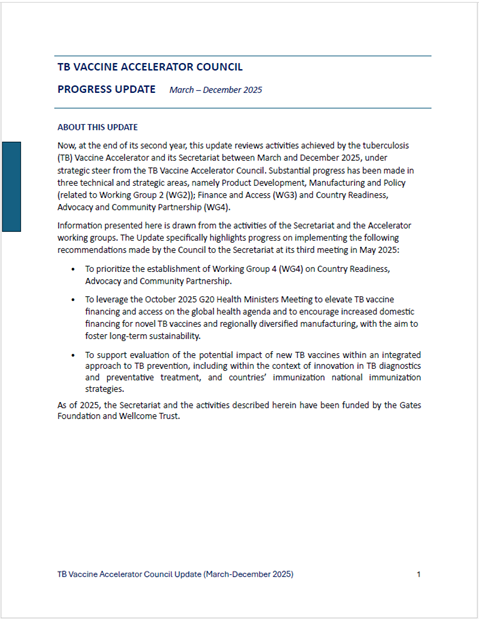 Progress update report of the TB Vaccine Accelerator Council: March – December 2025