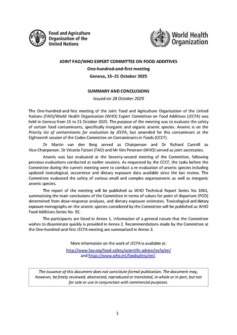 One-hundred-and-first meeting - Joint FAO/WHO Expert Committee on Food Additives (JECFA)