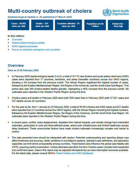 Multi-country outbreak of cholera, epidemiological update #35 -27 March 2026