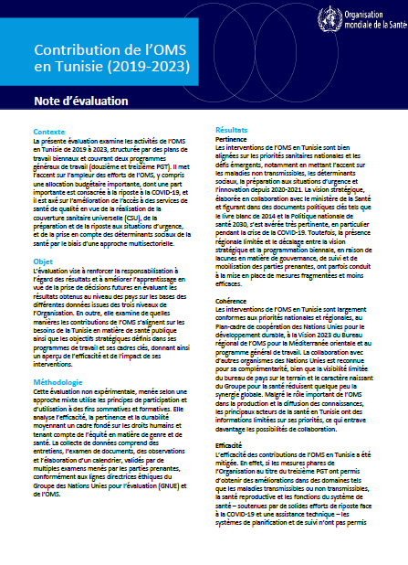 Contribution de l’OMS en Tunisie (2019-2023): Note d'évaluation