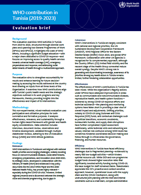 WHO contribution in Tunisia (2019-2023): Evaluation brief