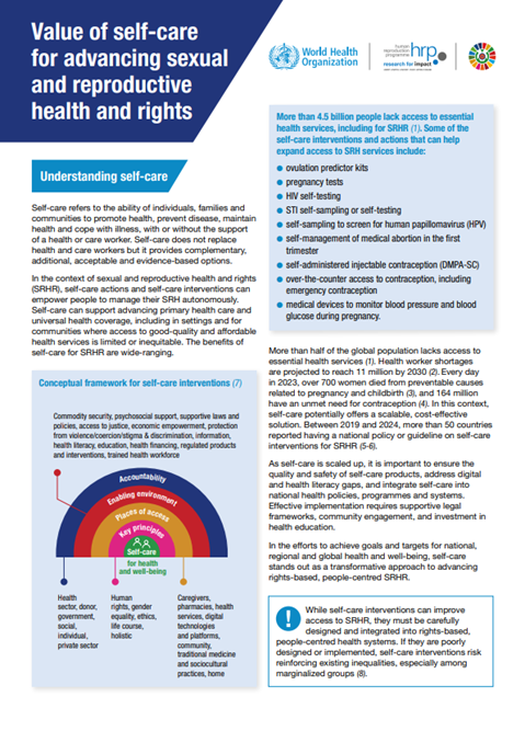 Value of self-care for advancing sexual and reproductive health and rights