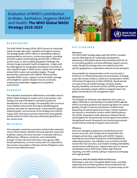 Evaluation of WHO's contribution to water, sanitation, hygiene (WASH) and health: Evaluation brief