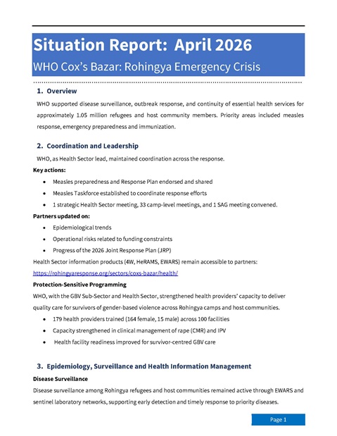 WHO Cox’s Bazar: Rohingya emergency crisis - Situation Report: April 2026