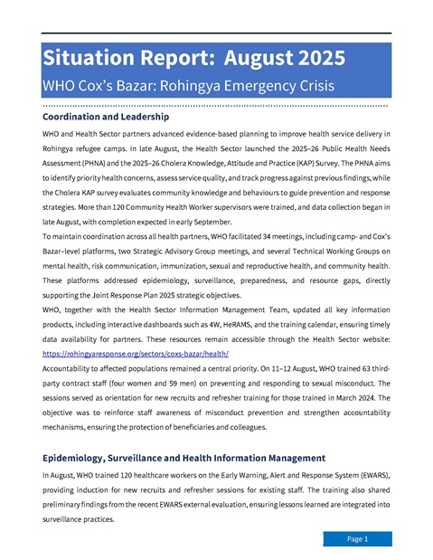 WHO Cox’s Bazar: Rohingya emergency crisis - Situation Report: August 2025