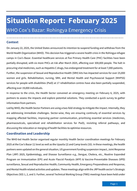 WHO Cox’s Bazar: Rohingya emergency crisis - Situation Report: February 2025