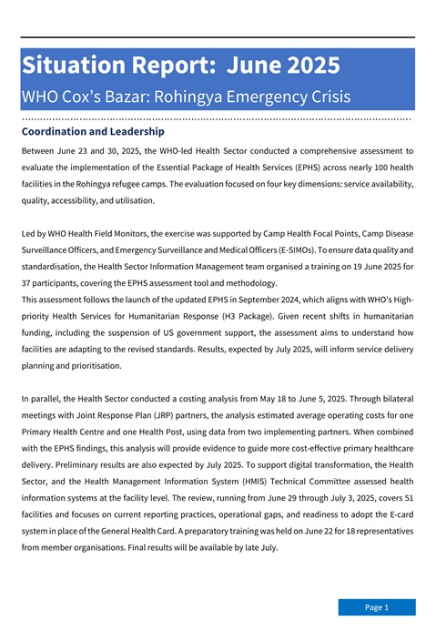 WHO Cox’s Bazar: Rohingya emergency crisis - Situation Report: June 2025