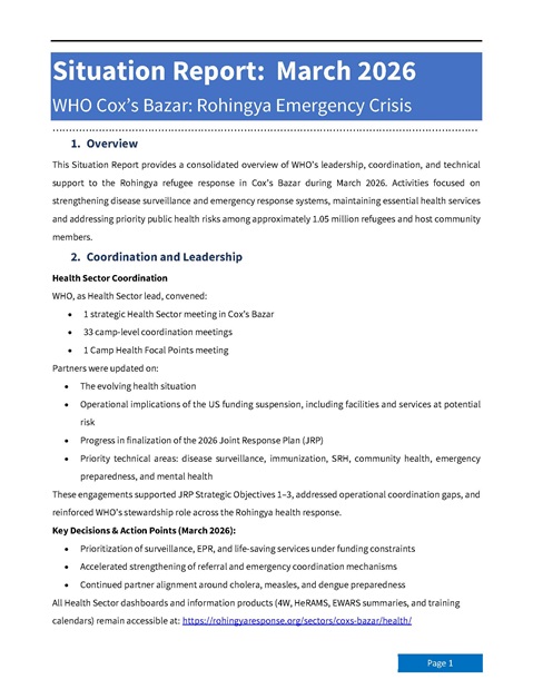 WHO Cox’s Bazar: Rohingya emergency crisis - Situation Report: April 2026