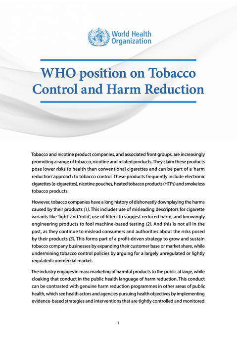 WHO position on Tobacco Control and Harm Reduction