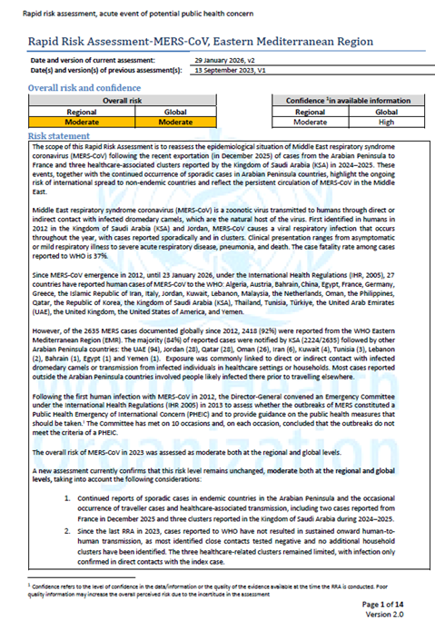 WHO Rapid Risk Assessment-MERS-CoV, Eastern Mediterranean Region v.2