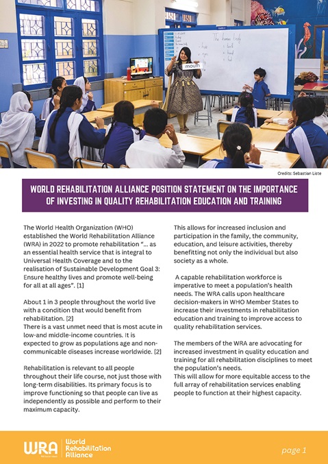 Position statement on the importance of investing in quality rehabilitation education and training