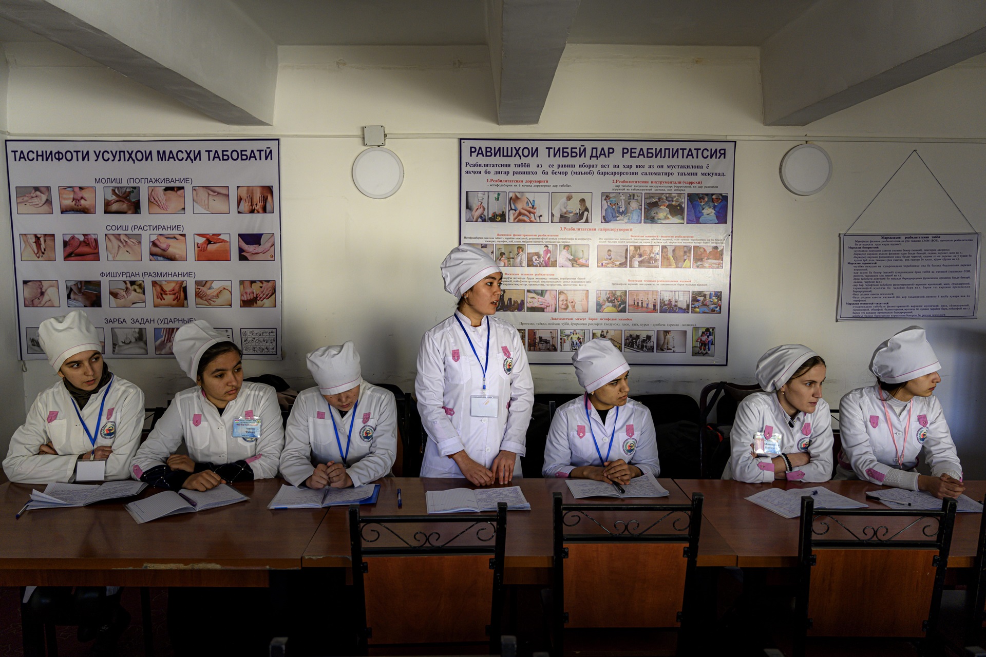 Photo of a classroom of female medical students in the Republic of Tajikistan.