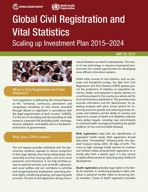 Global Civil Registration and Vital Statistics Scaling up Investment Plan 2015–2024