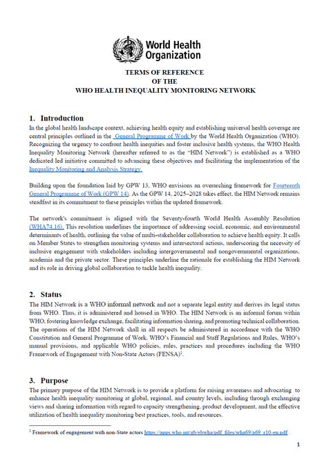 Terms of Reference: Health Inequality Monitoring Network