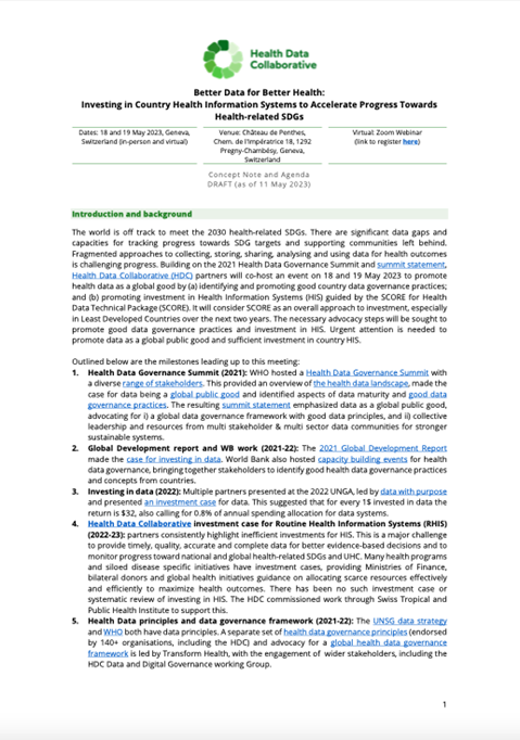 Concept Note and Agenda HDC Better Data for Better Health
