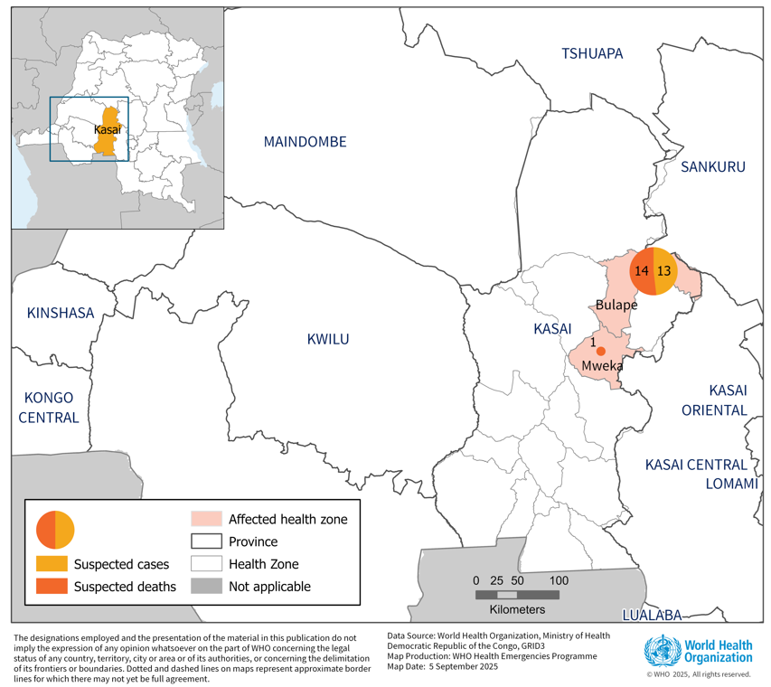 Map for EVD in DRC