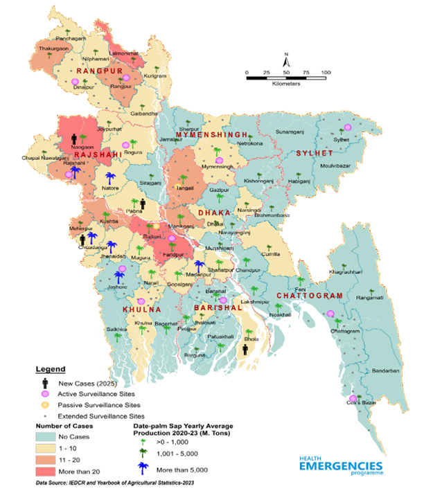 Map_Nipah virus infection Bangladesh
