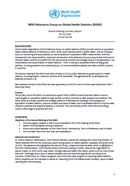 Report of the second meeting of the WHO Reference Group on Health Statistics (RGHS)