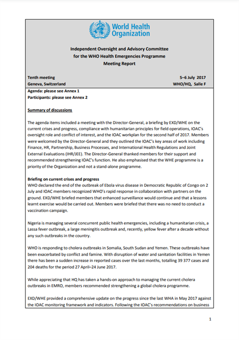 IOAC Tenth meeting of the Committee, 5-6 July 2017