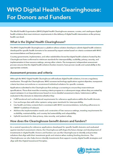 WHO Digital Health Clearinghouse: for donors and funders