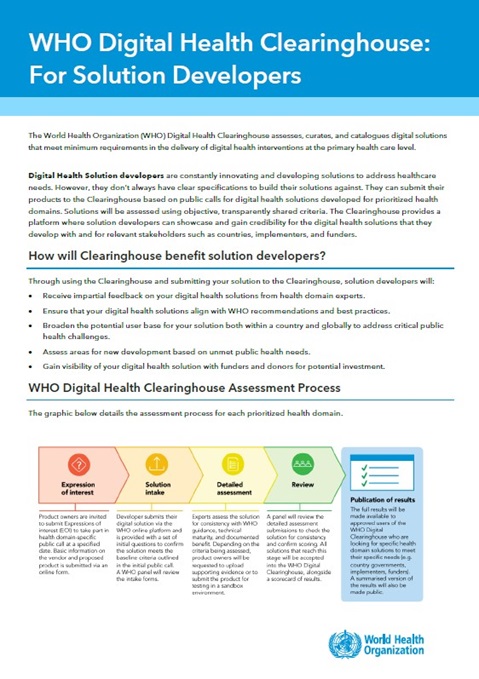WHO Digital Health Clearinghouse: for solution developers