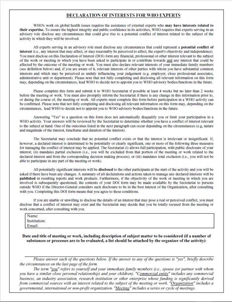 Declaration of interest - Annex 1