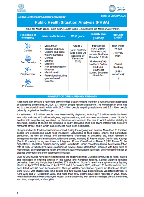 Public Health Situation Analysis - Sudan Conflict and Complex Emergency