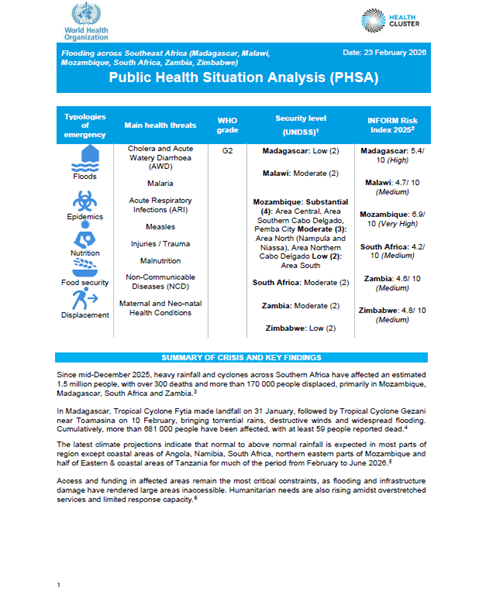 Public Health Situation Analysis - Flooding across Southeast Africa