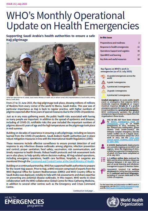 Monthly operational update on health emergencies - July 2023